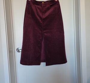 LOFT Burgundy Corduroy Maxi Skirt with Front Slit